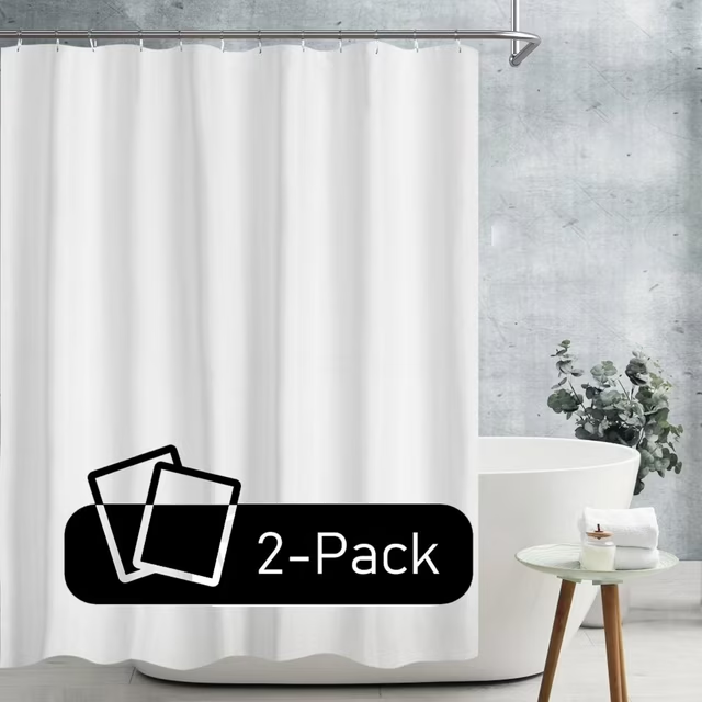 Barossa Design 2 Pack Fabric White Shower Curtain Liner Cloth Medium Weight with Magnet -71"W x 72"H