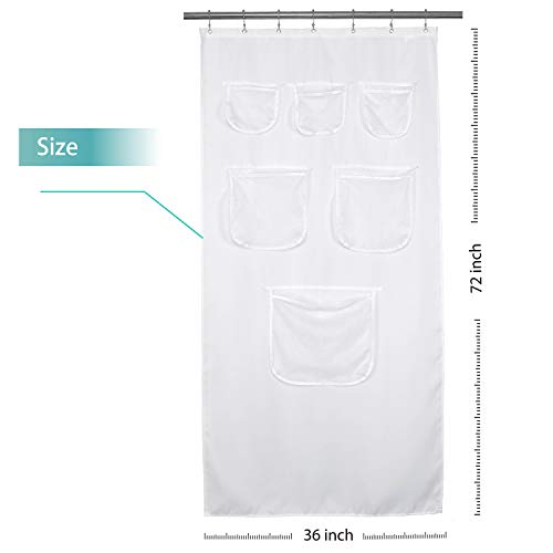 Barossa Design Water-Repellent Fabric Shower Curtain or Liner with 9 Handy Mesh Pockets