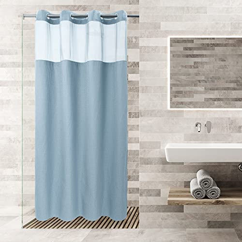 Barossa Design No Hooks Required Waffle Weave Shower Curtain with Snap in Liner