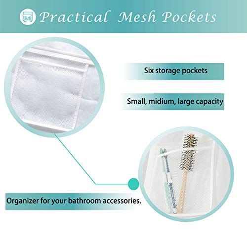 Barossa Design Water-Repellent Fabric Shower Curtain or Liner with 9 Handy Mesh Pockets