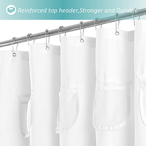 Barossa Design Water-Repellent Fabric Shower Curtain or Liner with 9 Handy Mesh Pockets