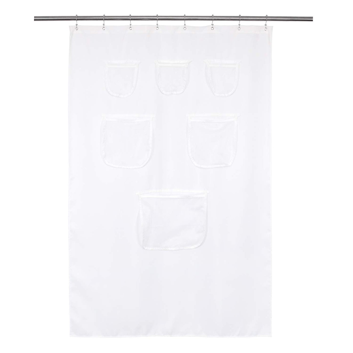 Barossa Design Water-Repellent Fabric Shower Curtain or Liner with 9 Handy Mesh Pockets