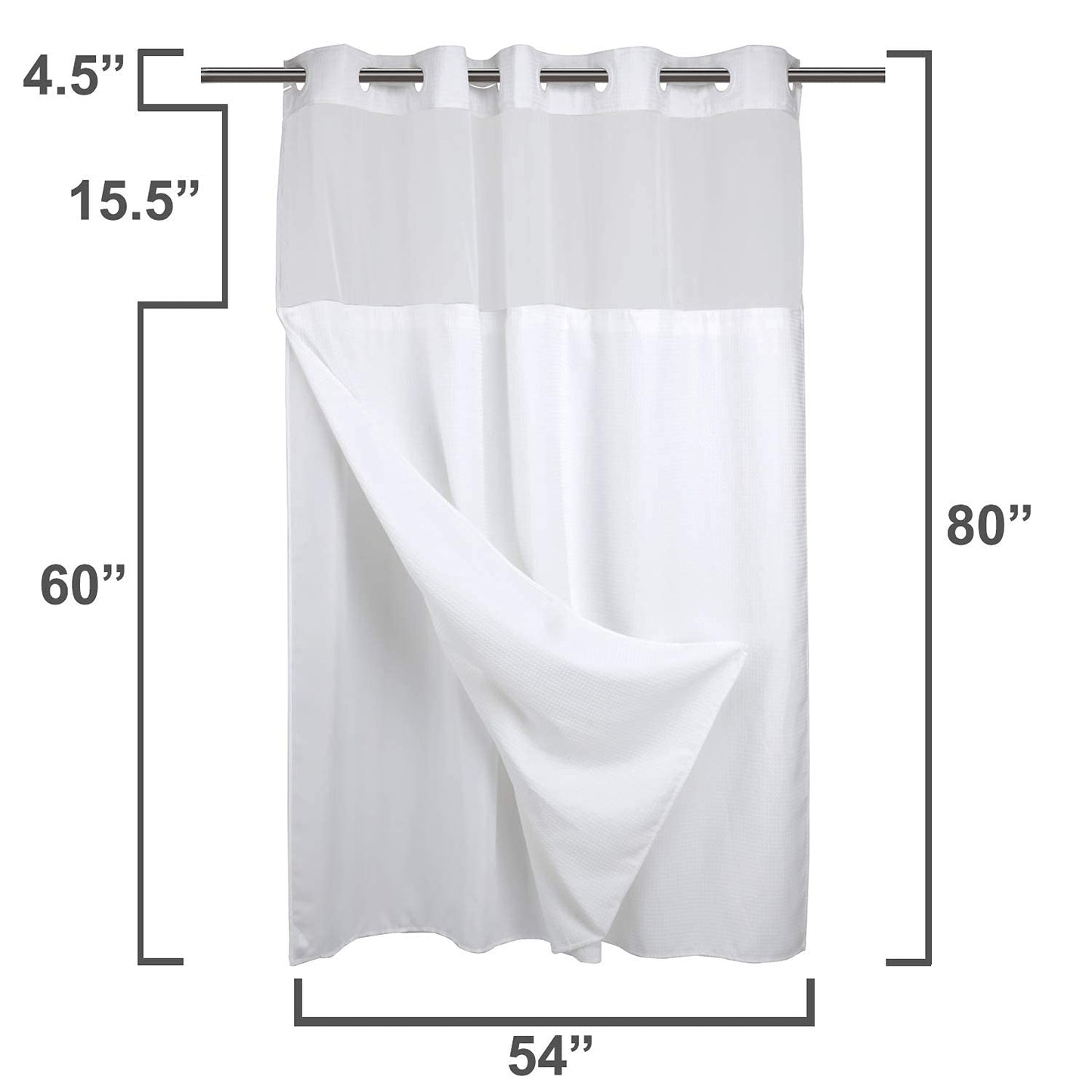Barossa Design No Hooks Required Waffle Weave Shower Curtain with Snap in Liner
