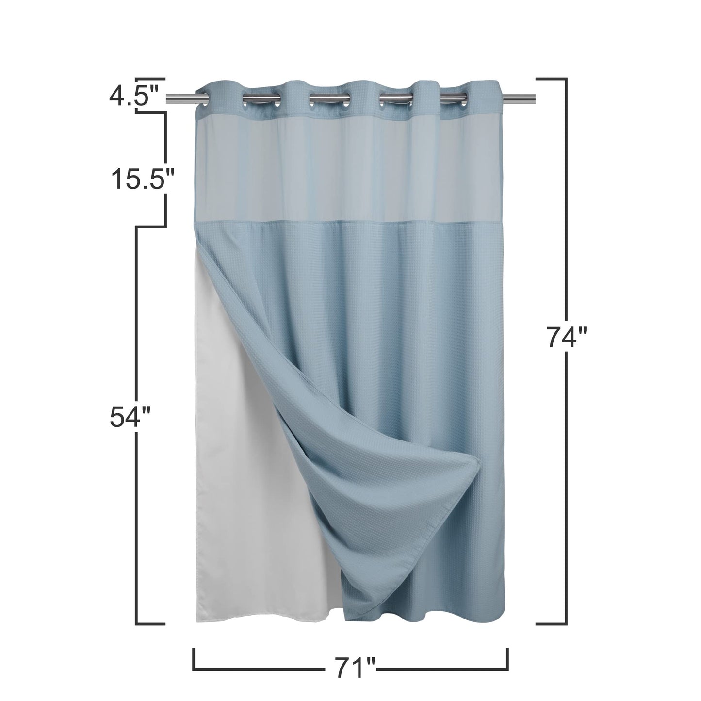 Barossa Design No Hooks Required Waffle Weave Shower Curtain with Snap in Liner