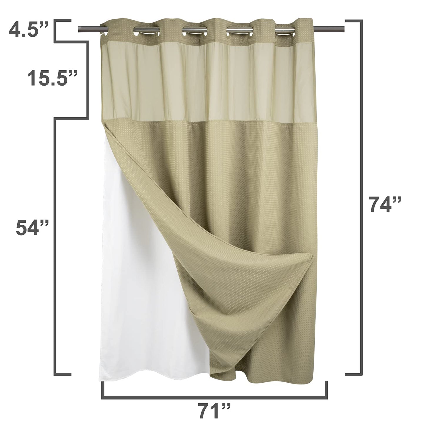 Barossa Design No Hooks Required Waffle Weave Shower Curtain with Snap in Liner