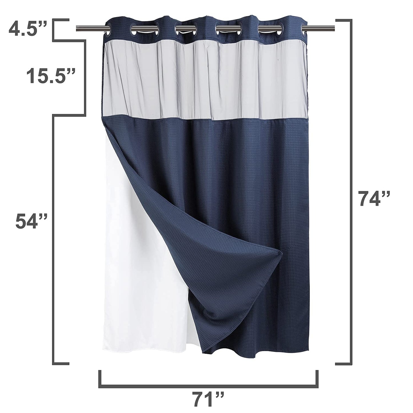 Barossa Design No Hooks Required Waffle Weave Shower Curtain with Snap in Liner