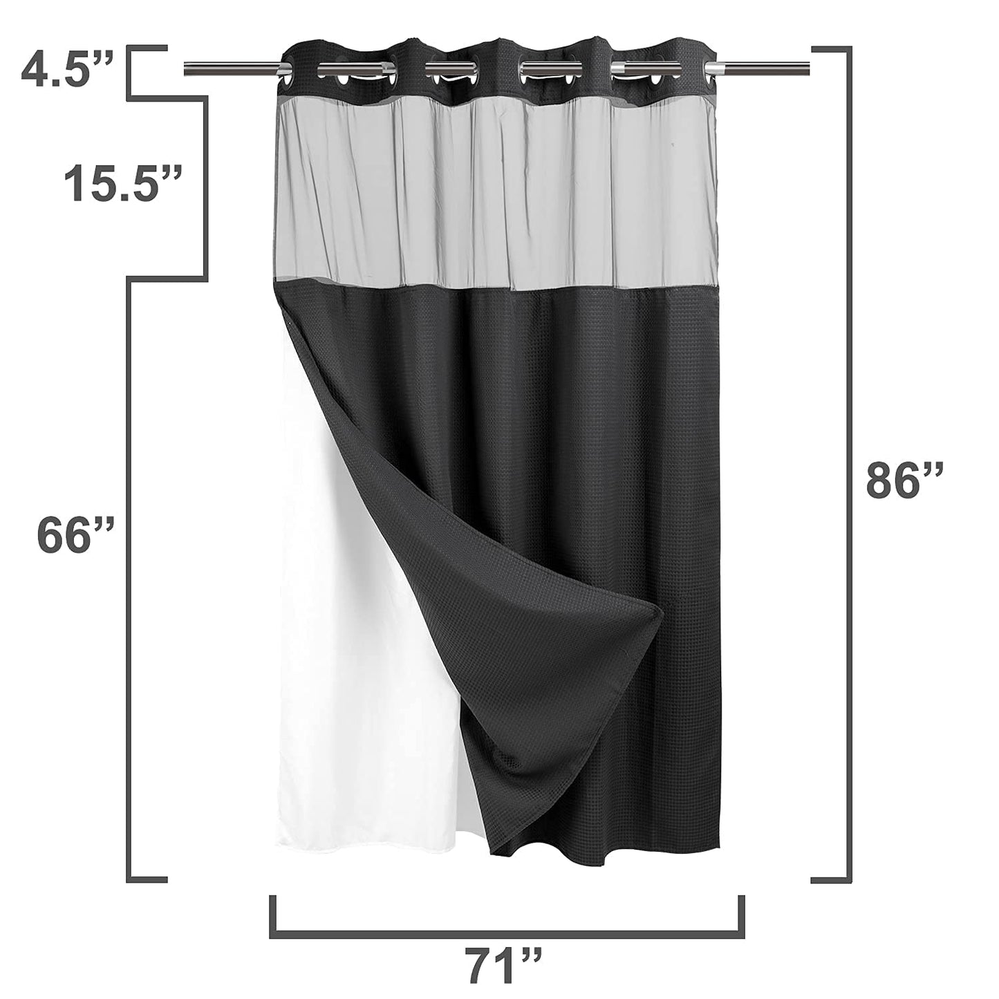 Barossa Design No Hooks Required Waffle Weave Shower Curtain with Snap in Liner