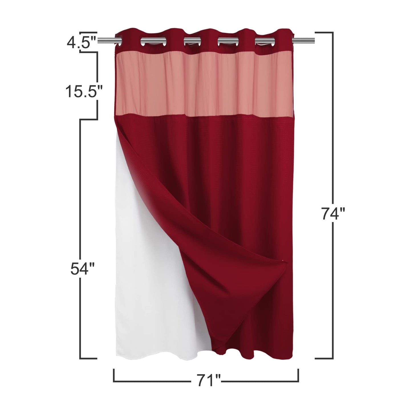 Barossa Design No Hooks Required Waffle Weave Shower Curtain with Snap in Liner