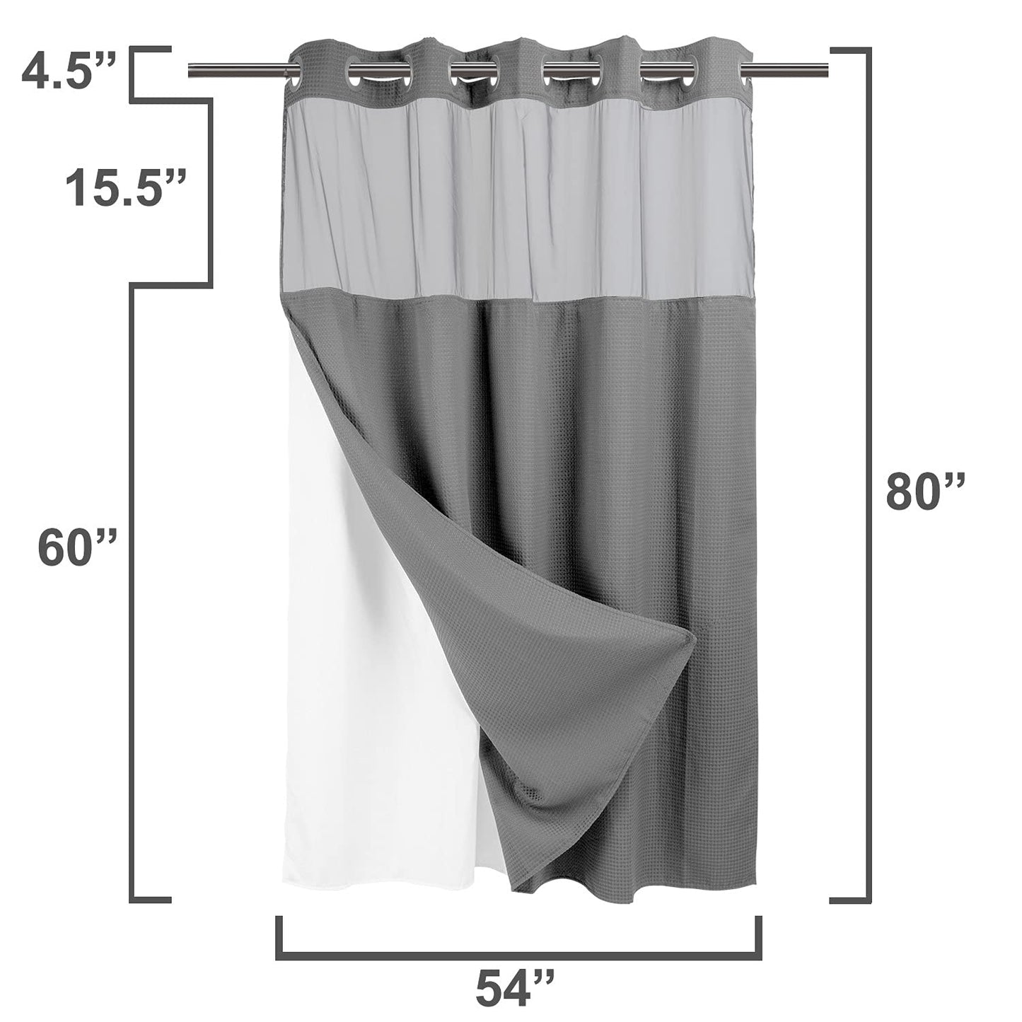 Barossa Design No Hooks Required Waffle Weave Shower Curtain with Snap in Liner