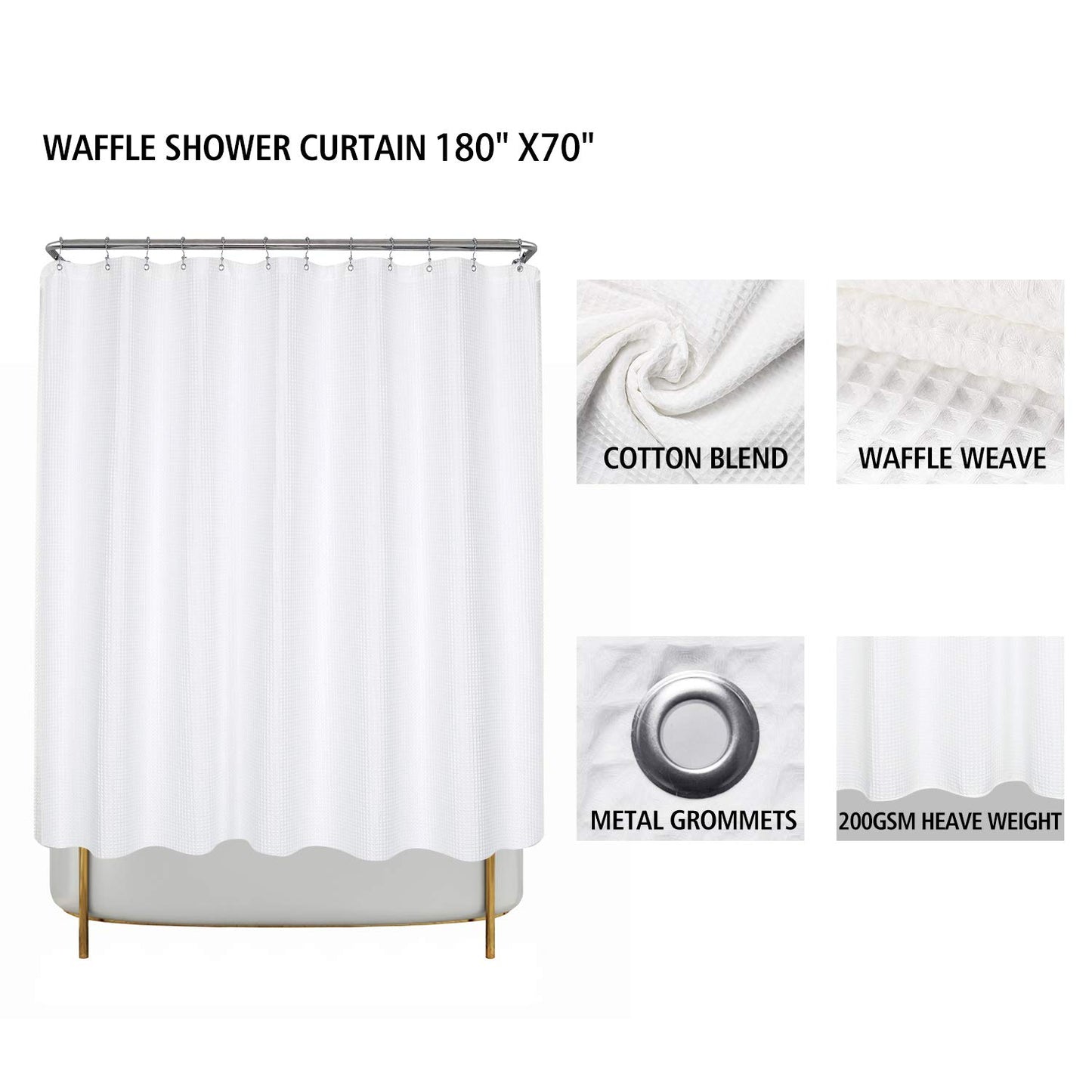 Barossa Design Cotton Blend Shower Curtain Honeycomb Waffle Weave