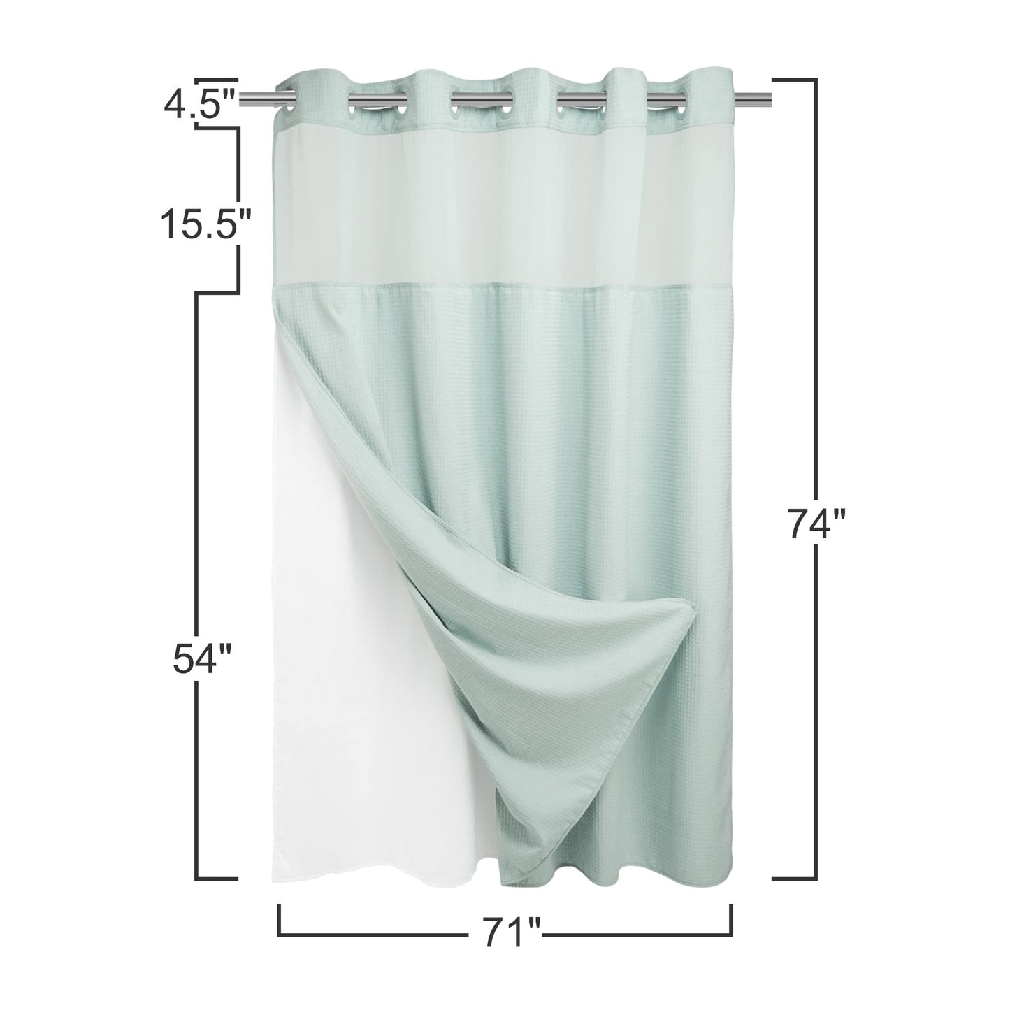 Barossa Design No Hooks Required Waffle Weave Shower Curtain with Snap in Liner