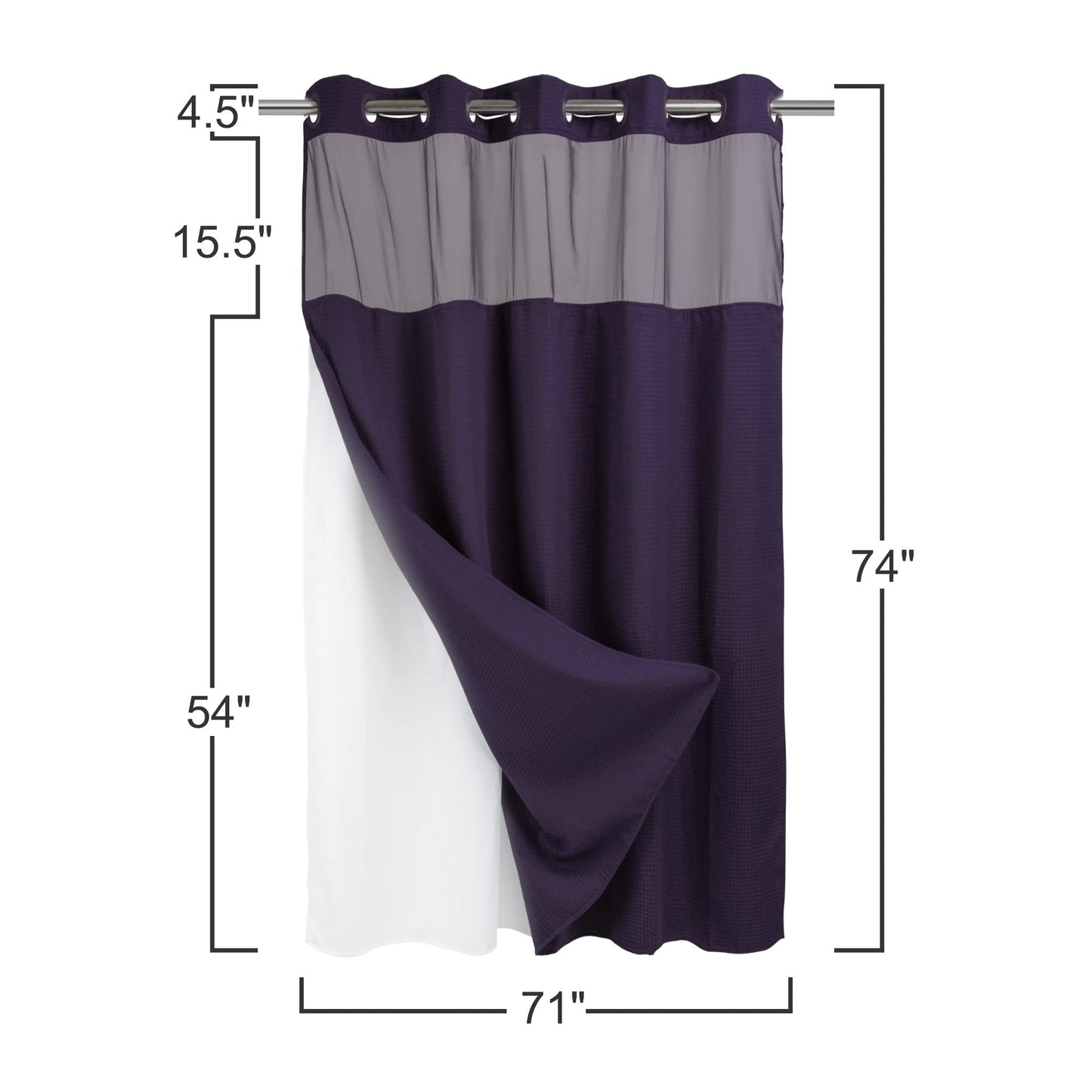 Barossa Design No Hooks Required Waffle Weave Shower Curtain with Snap in Liner