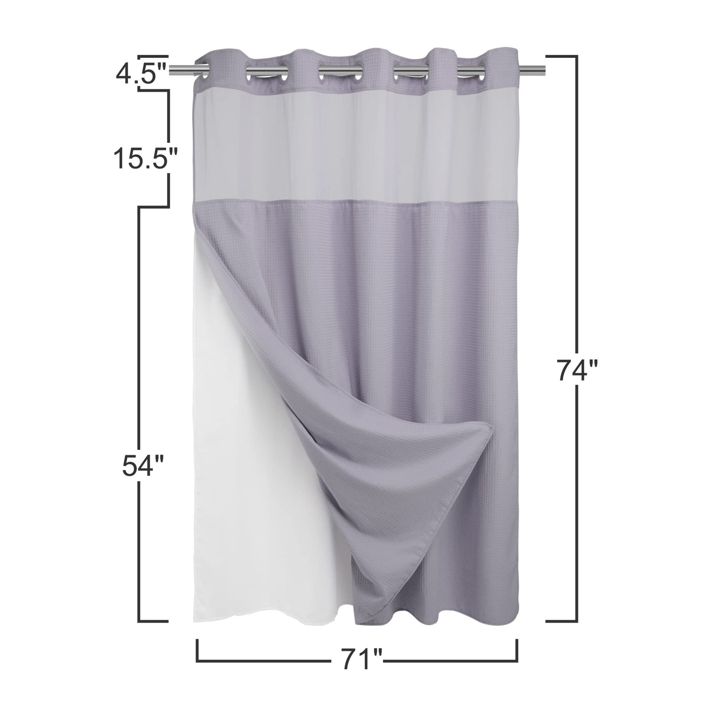 Barossa Design No Hooks Required Waffle Weave Shower Curtain with Snap in Liner
