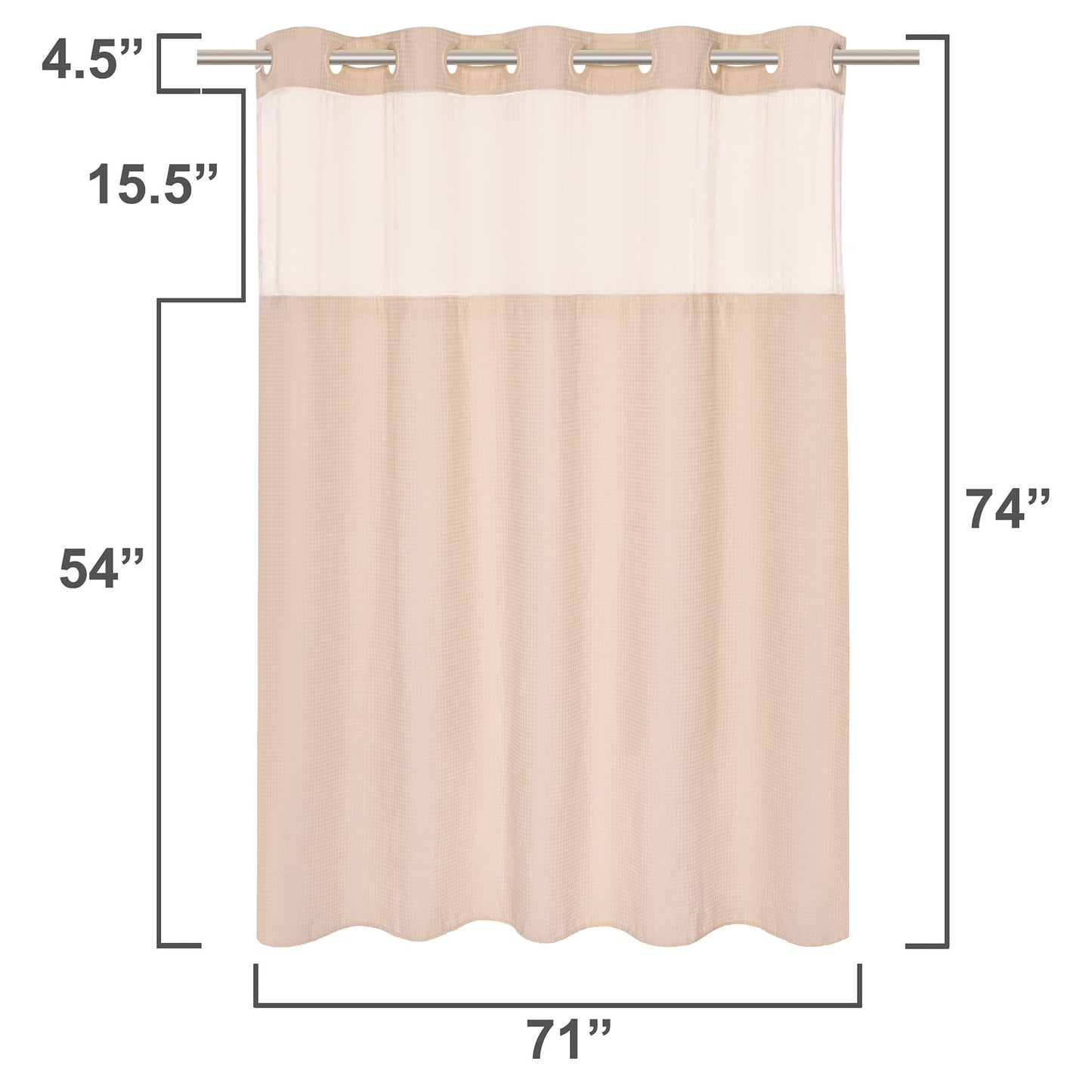 Barossa Design No Hooks Required Waffle Weave Shower Curtain with Snap in Liner