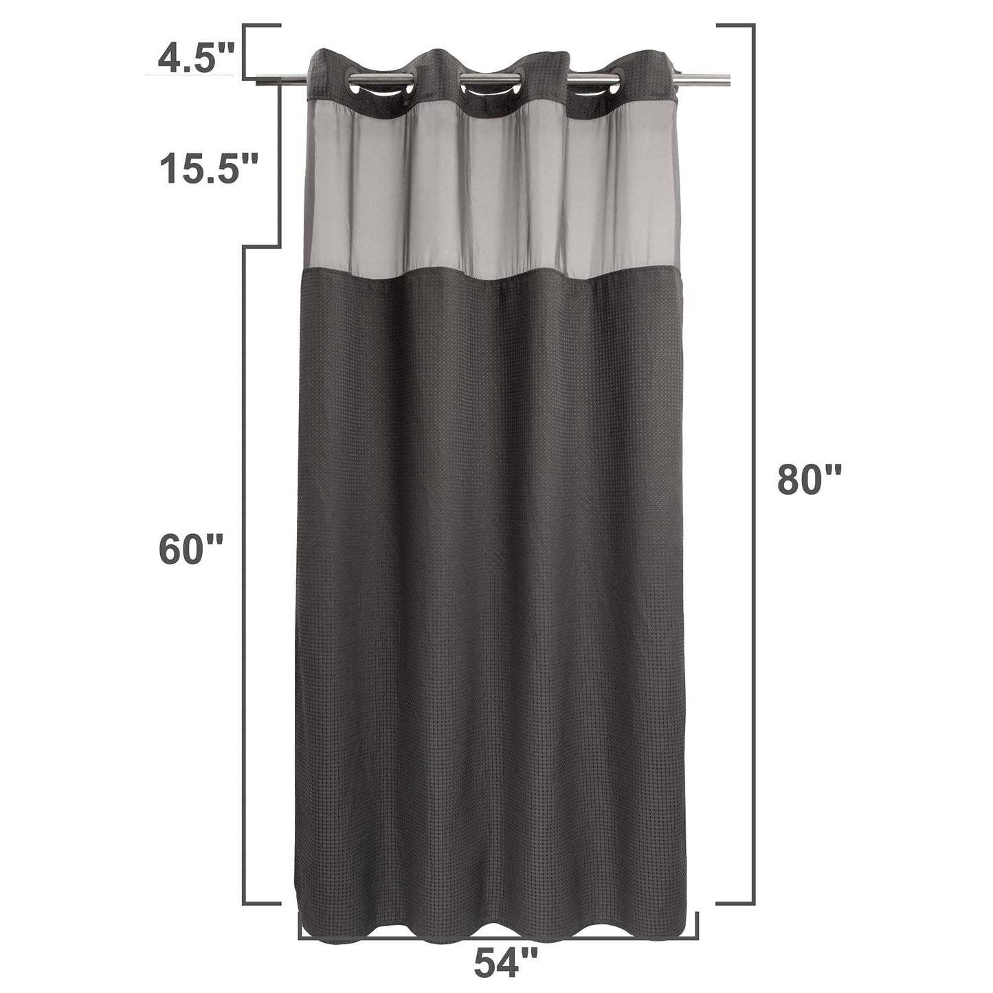 Barossa Design No Hooks Required Waffle Weave Shower Curtain with Snap in Liner