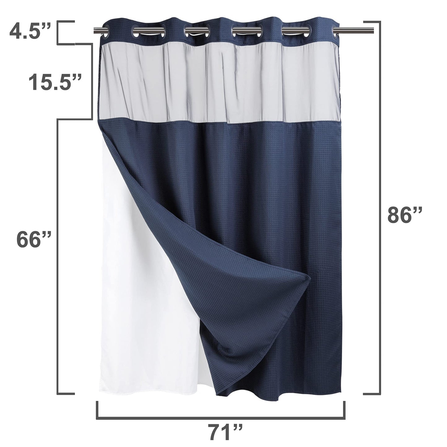 Barossa Design No Hooks Required Waffle Weave Shower Curtain with Snap in Liner