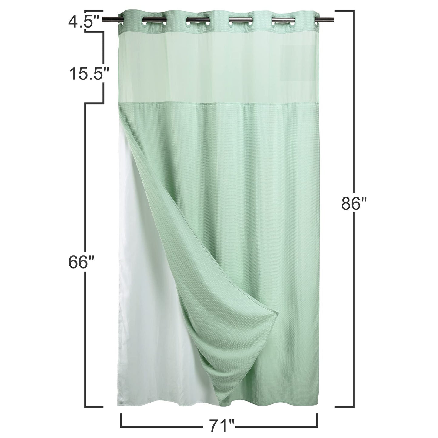 Barossa Design No Hooks Required Waffle Weave Shower Curtain with Snap in Liner