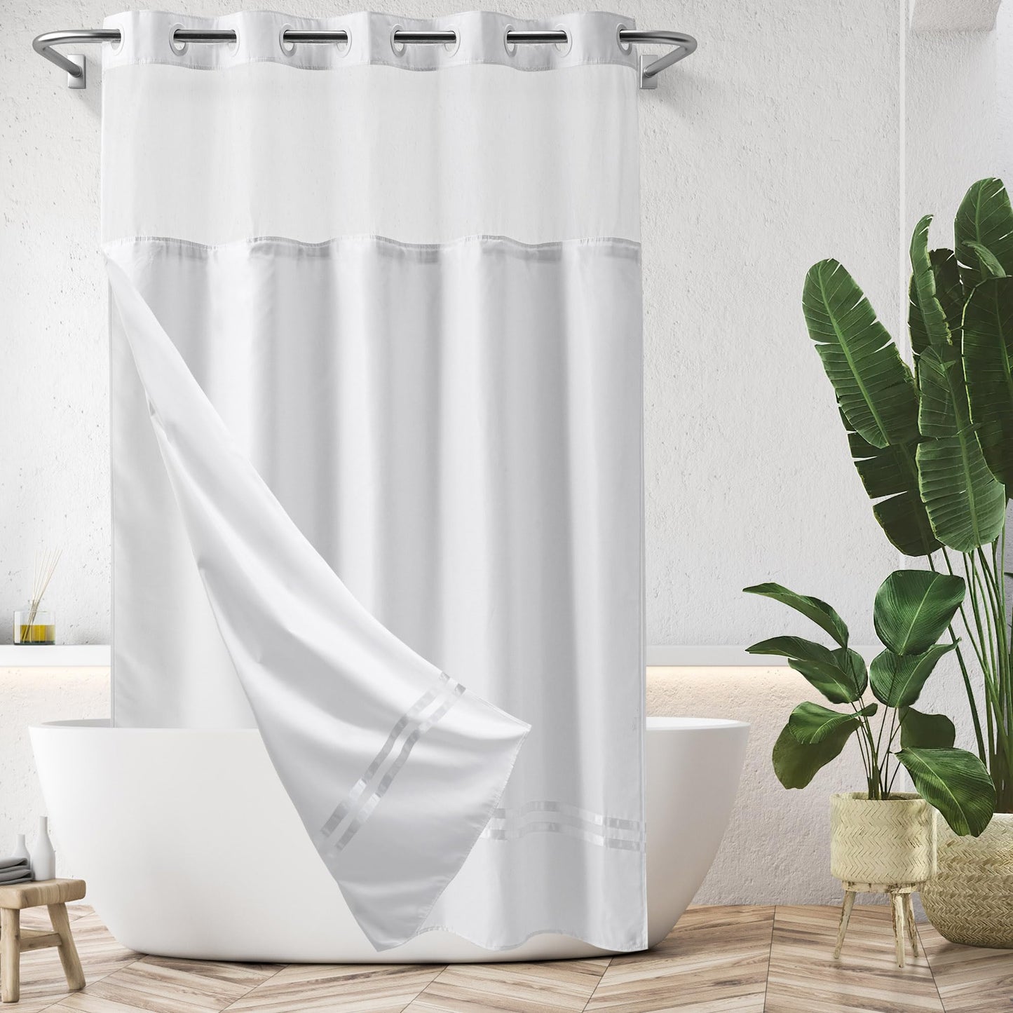 Barossa Design Shower Curtain with Snap in Liner and Stripe
