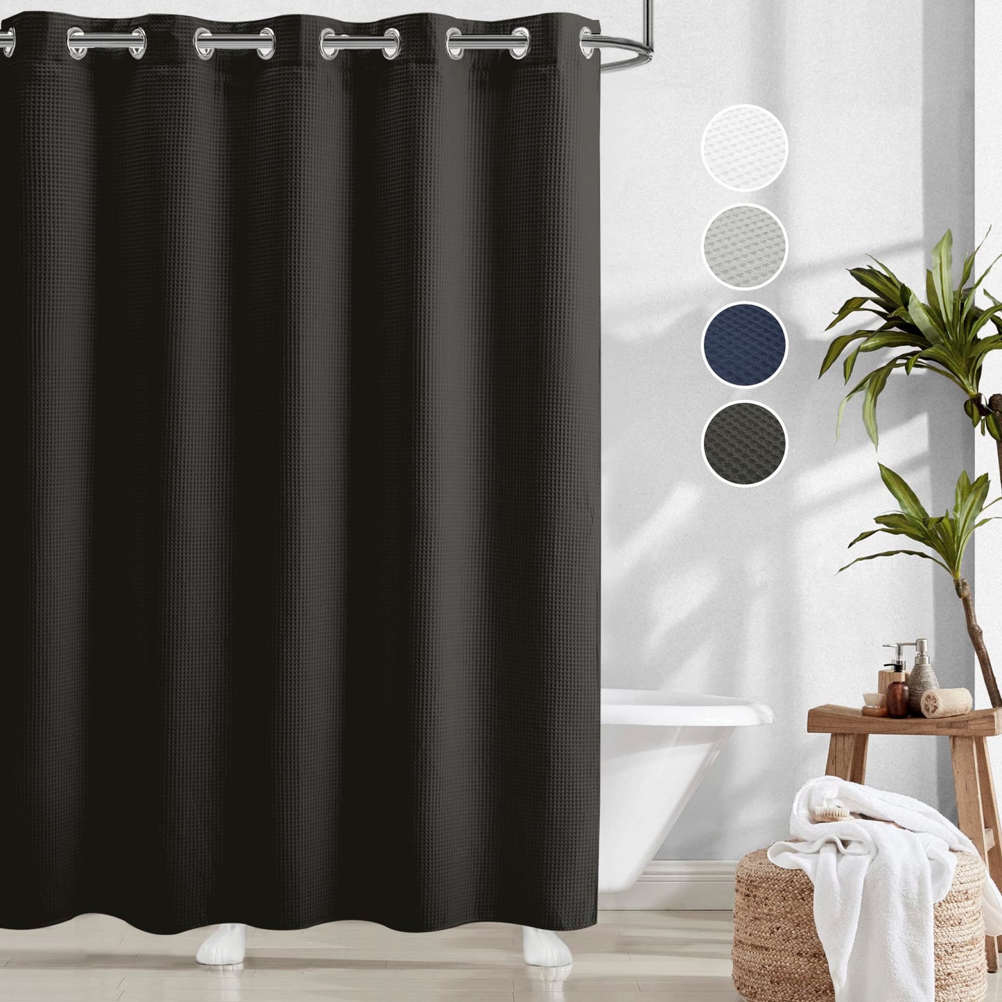 Barossa Design Waffle Weave Shower Curtain with Snap-in Liner