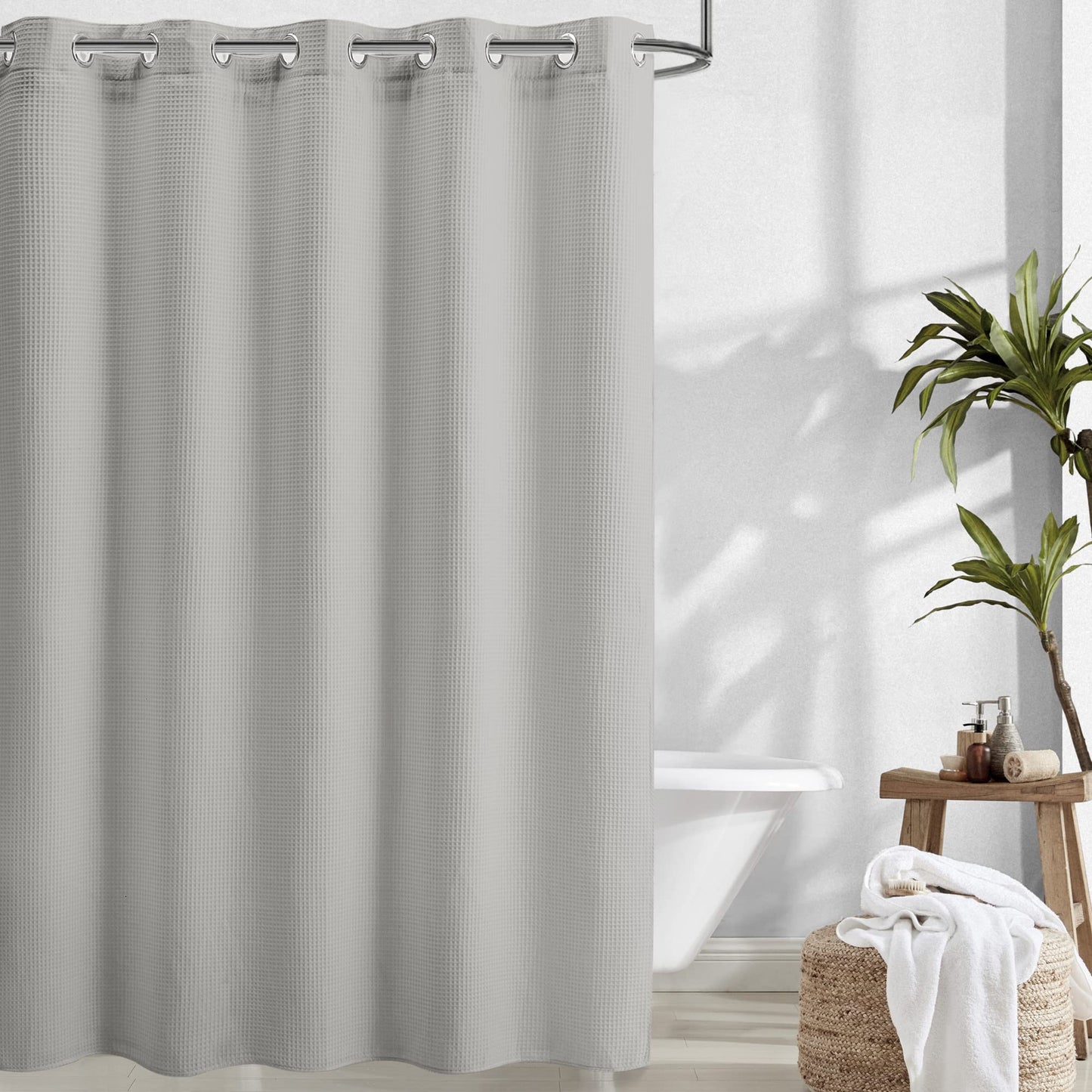 Barossa Design Waffle Weave Shower Curtain with Snap-in Liner