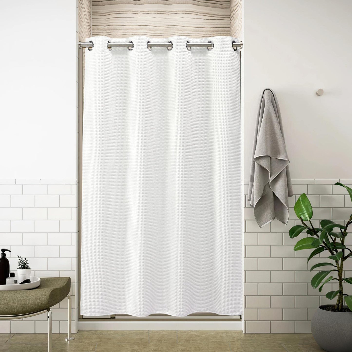 Barossa Design Waffle Weave Shower Curtain with Snap-in Liner