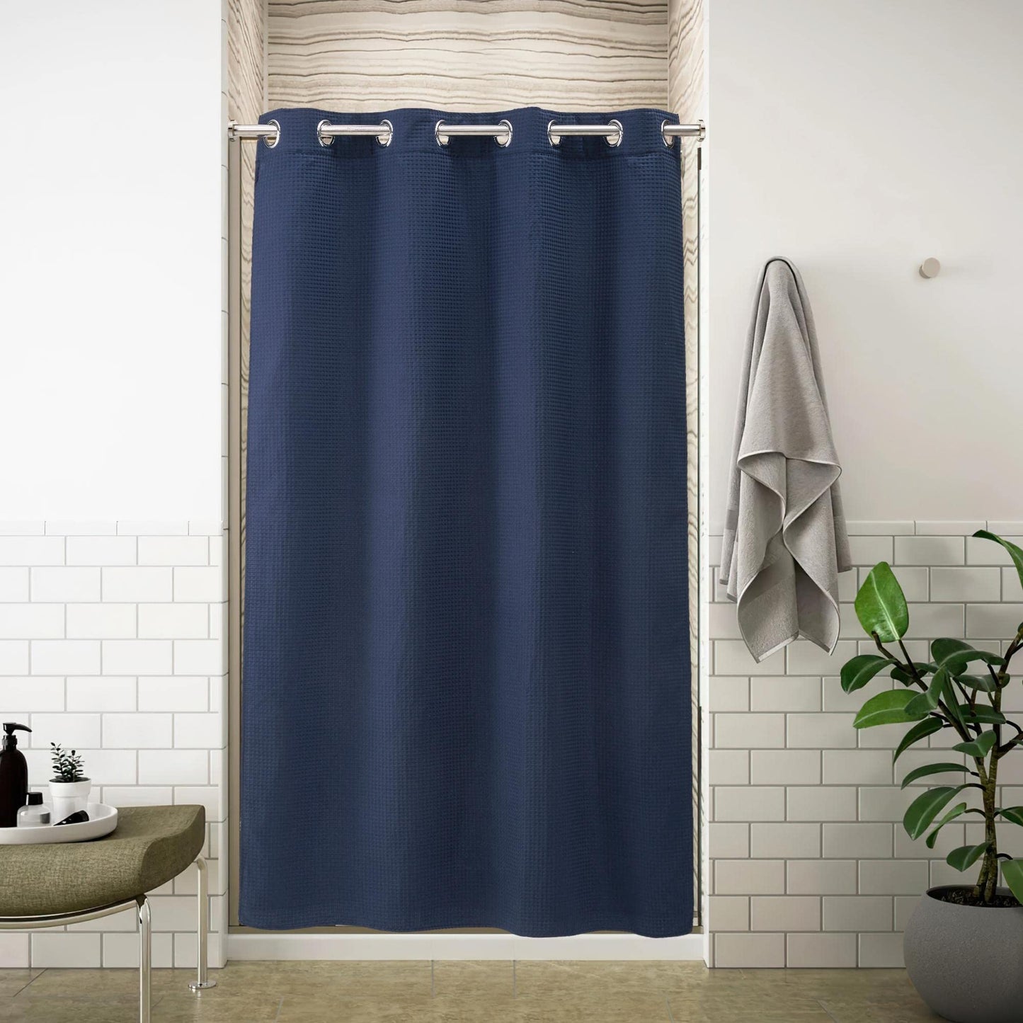 Barossa Design Waffle Weave Shower Curtain with Snap-in Liner