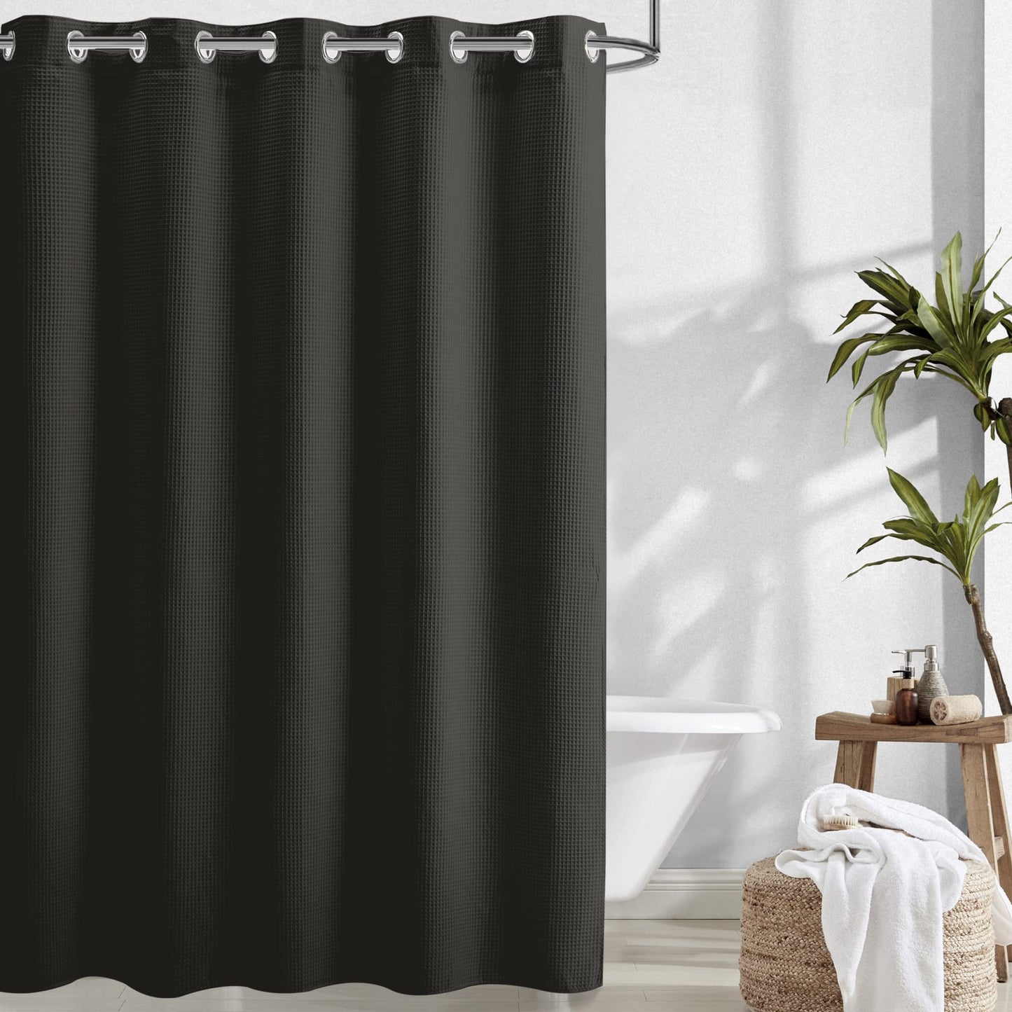 Barossa Design Waffle Weave Shower Curtain with Snap-in Liner