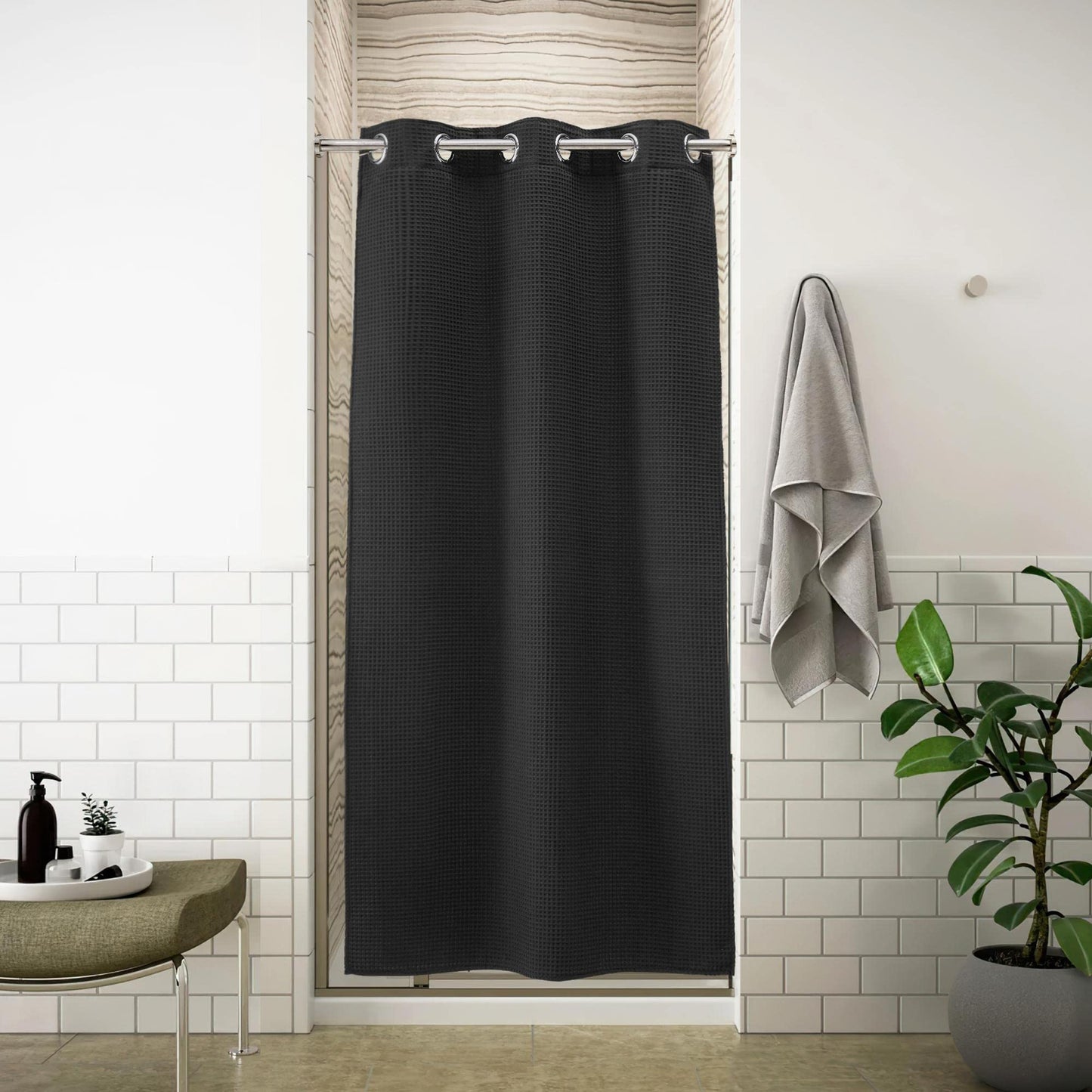 Barossa Design Waffle Weave Shower Curtain with Snap-in Liner