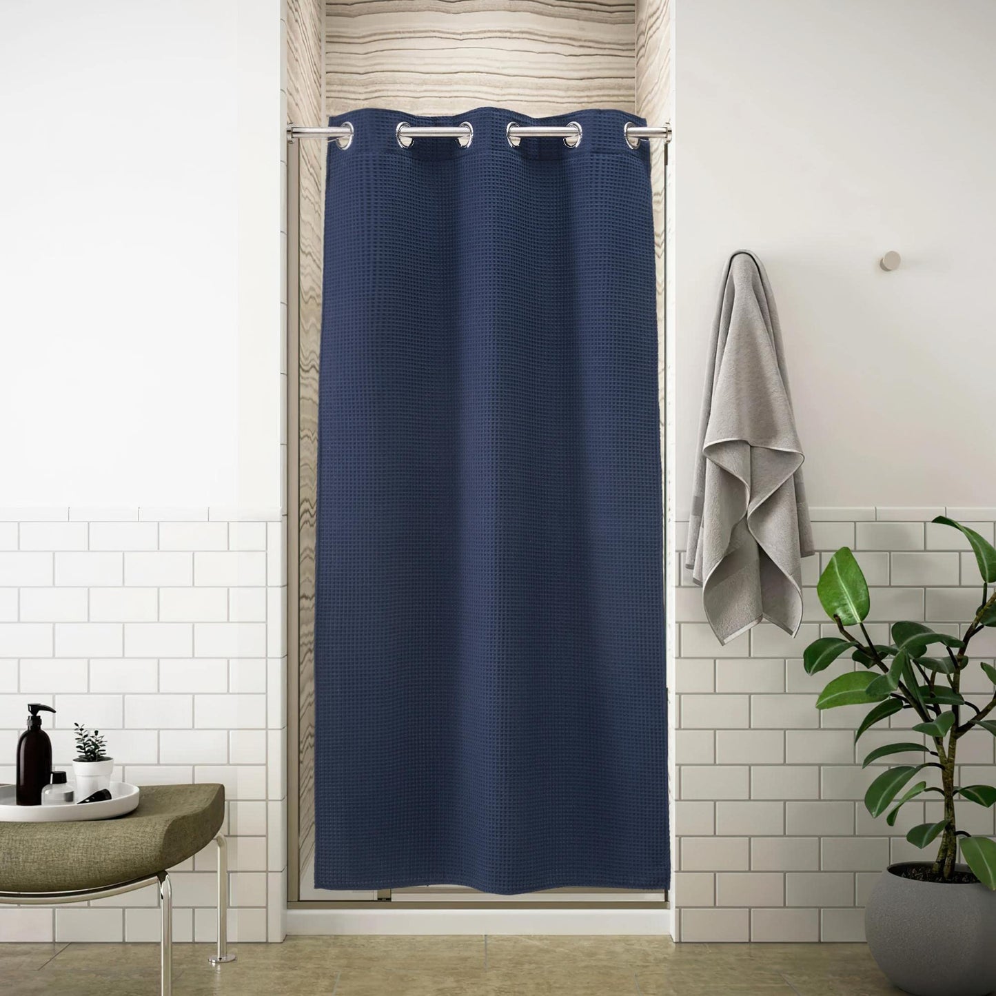 Barossa Design Waffle Weave Shower Curtain with Snap-in Liner