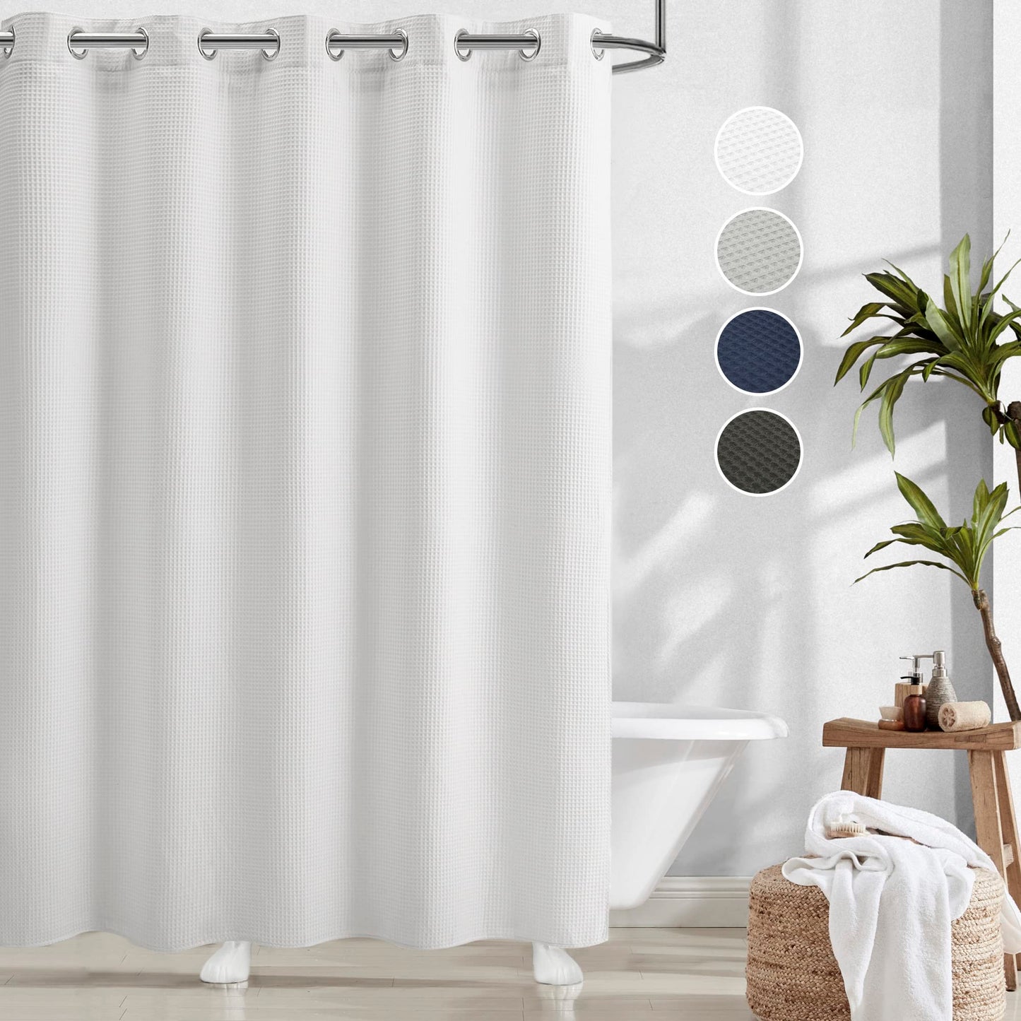 Barossa Design Waffle Weave Shower Curtain with Snap-in Liner