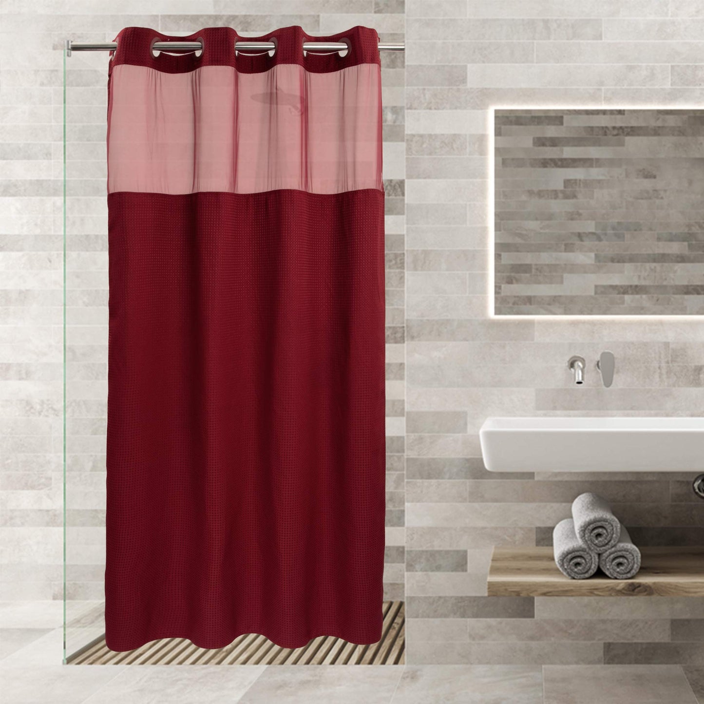 Barossa Design No Hooks Required Waffle Weave Shower Curtain with Snap in Liner