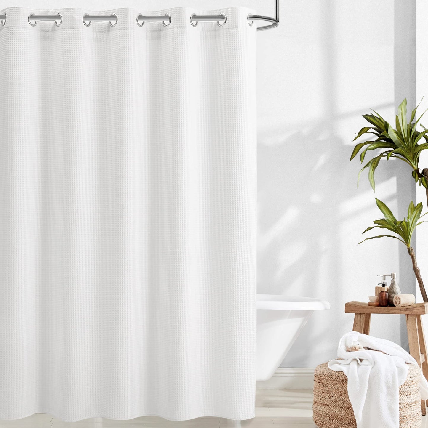 Barossa Design Waffle Weave Shower Curtain with Snap-in Liner