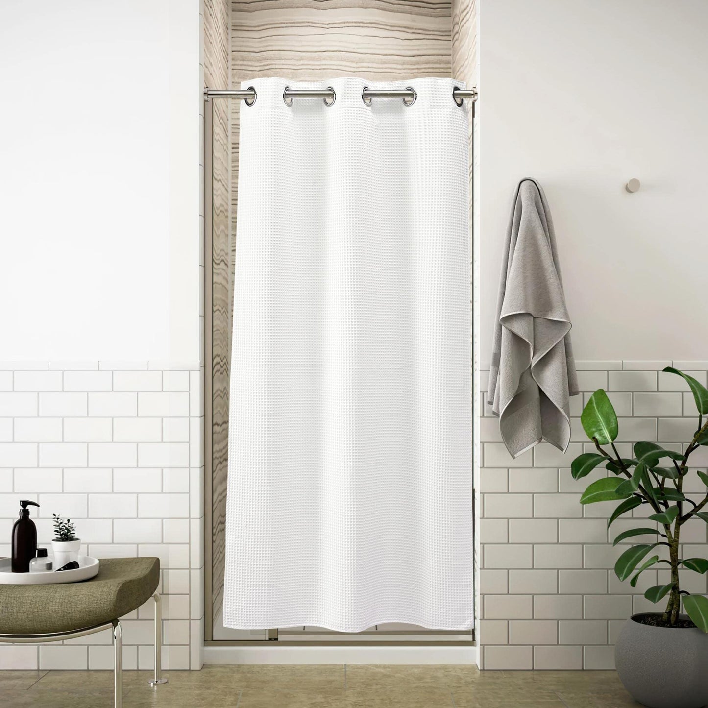 Barossa Design Waffle Weave Shower Curtain with Snap-in Liner