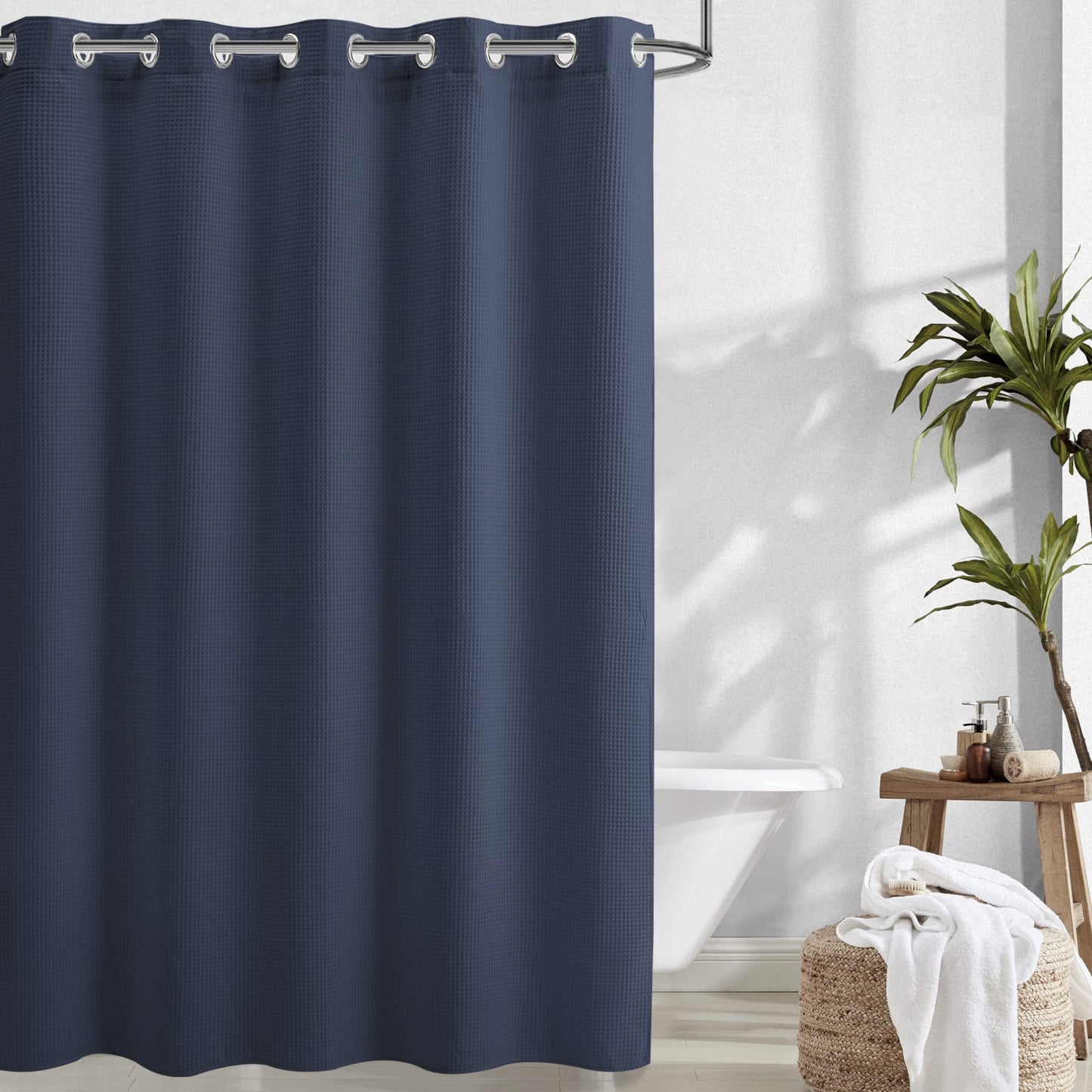 Barossa Design Waffle Weave Shower Curtain with Snap-in Liner