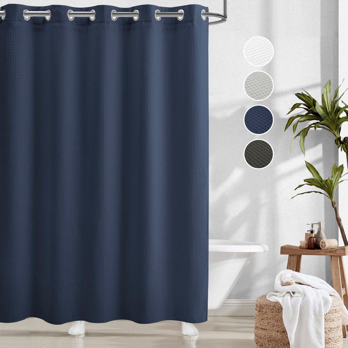 Barossa Design Waffle Weave Shower Curtain with Snap-in Liner