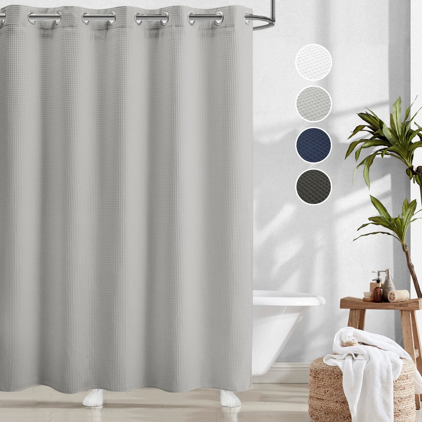 Barossa Design Waffle Weave Shower Curtain with Snap-in Liner