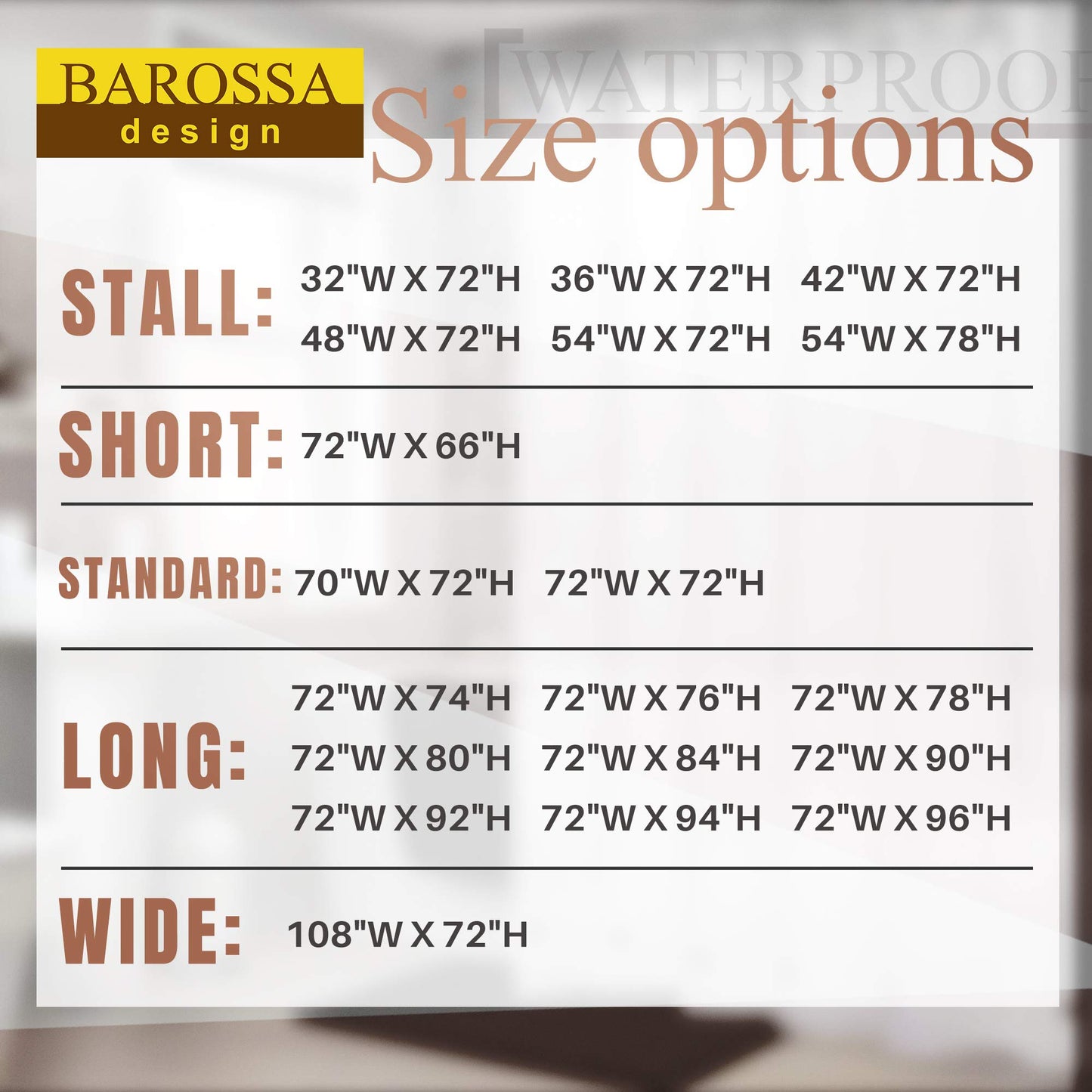 Barossa Design Waterproof Fabric Shower Curtain or Liner Microfiber