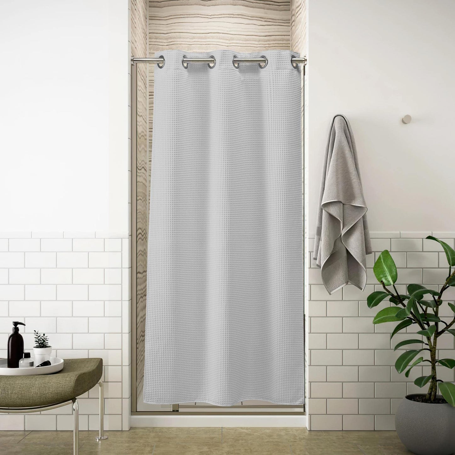 Barossa Design Waffle Weave Shower Curtain with Snap-in Liner