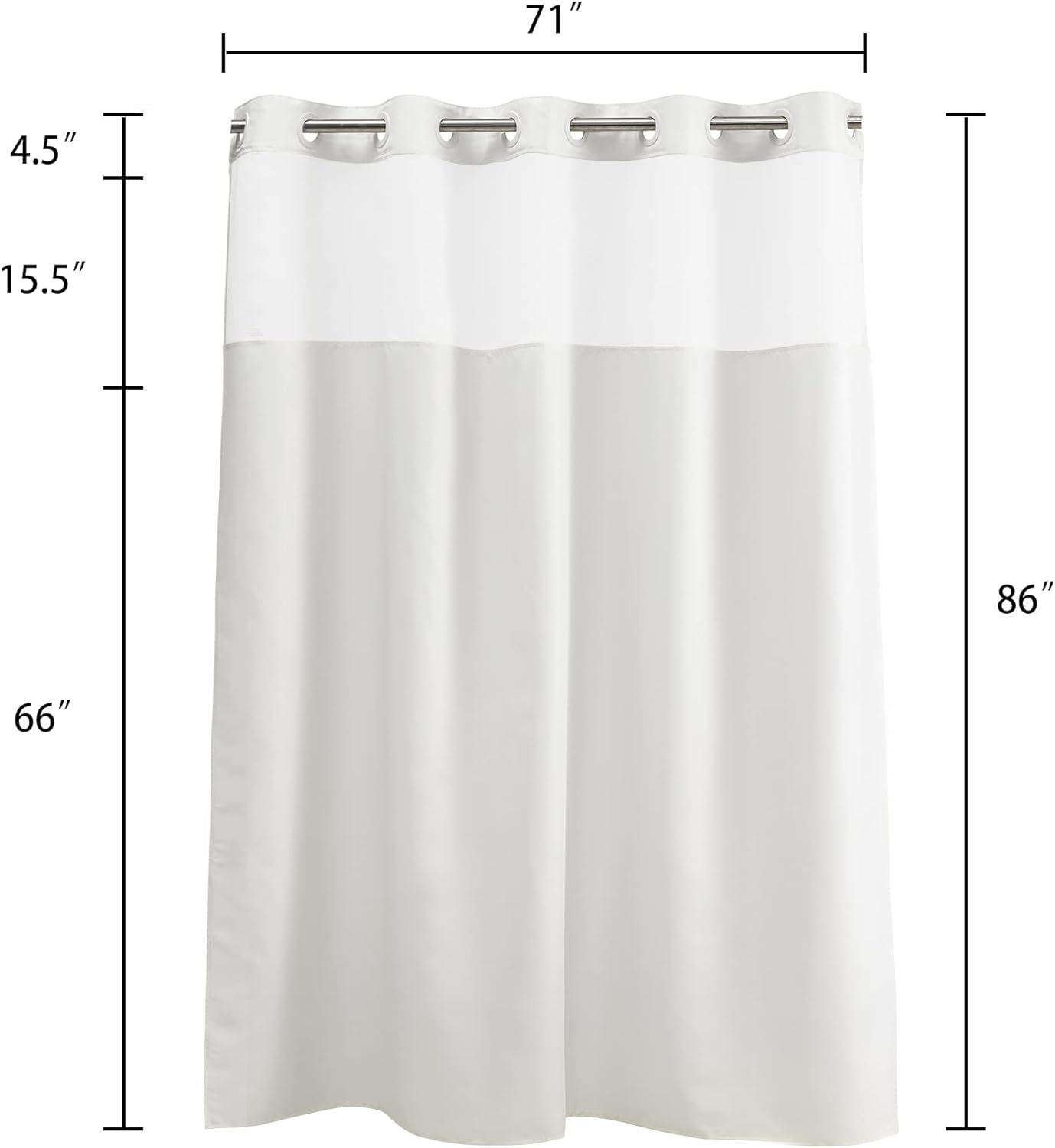 Barossa Design Fabric Shower Curtain or Liner with Sheer Window, No Snap in Liner Needed