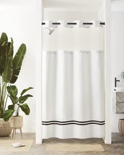 Barossa Design Shower Curtain with Snap in Liner and Stripe