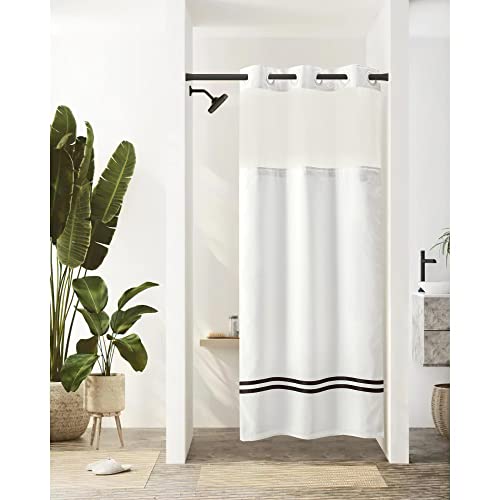 Barossa Design Shower Curtain with Snap in Liner and Stripe