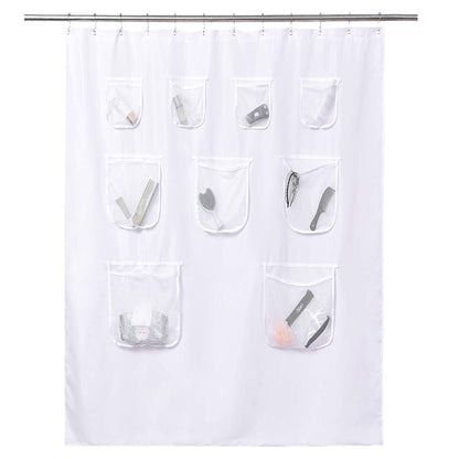 Barossa Design Water-Repellent Fabric Shower Curtain or Liner with 9 Handy Mesh Pockets