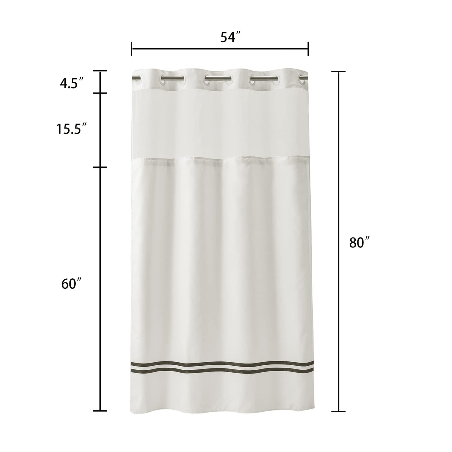 Barossa Design Shower Curtain with Snap in Liner and Stripe