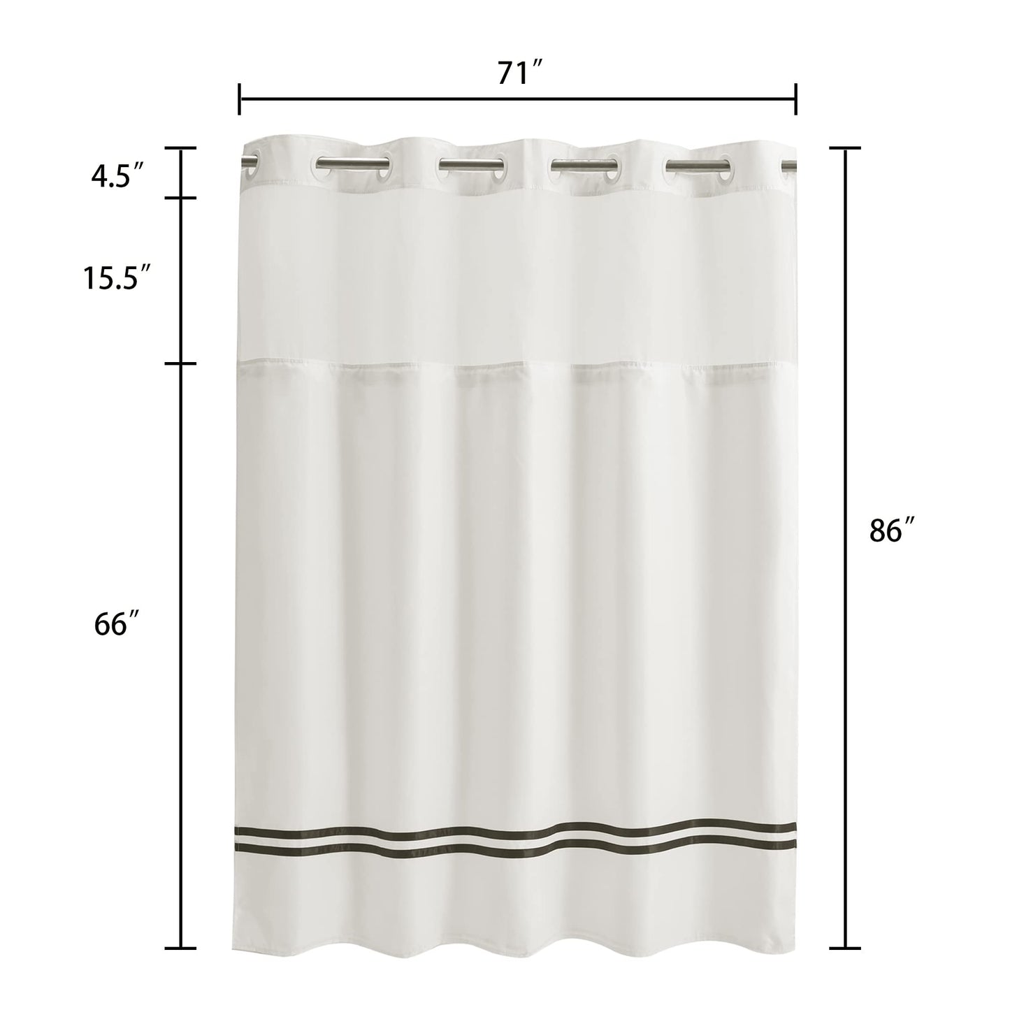 Barossa Design Shower Curtain with Snap in Liner and Stripe