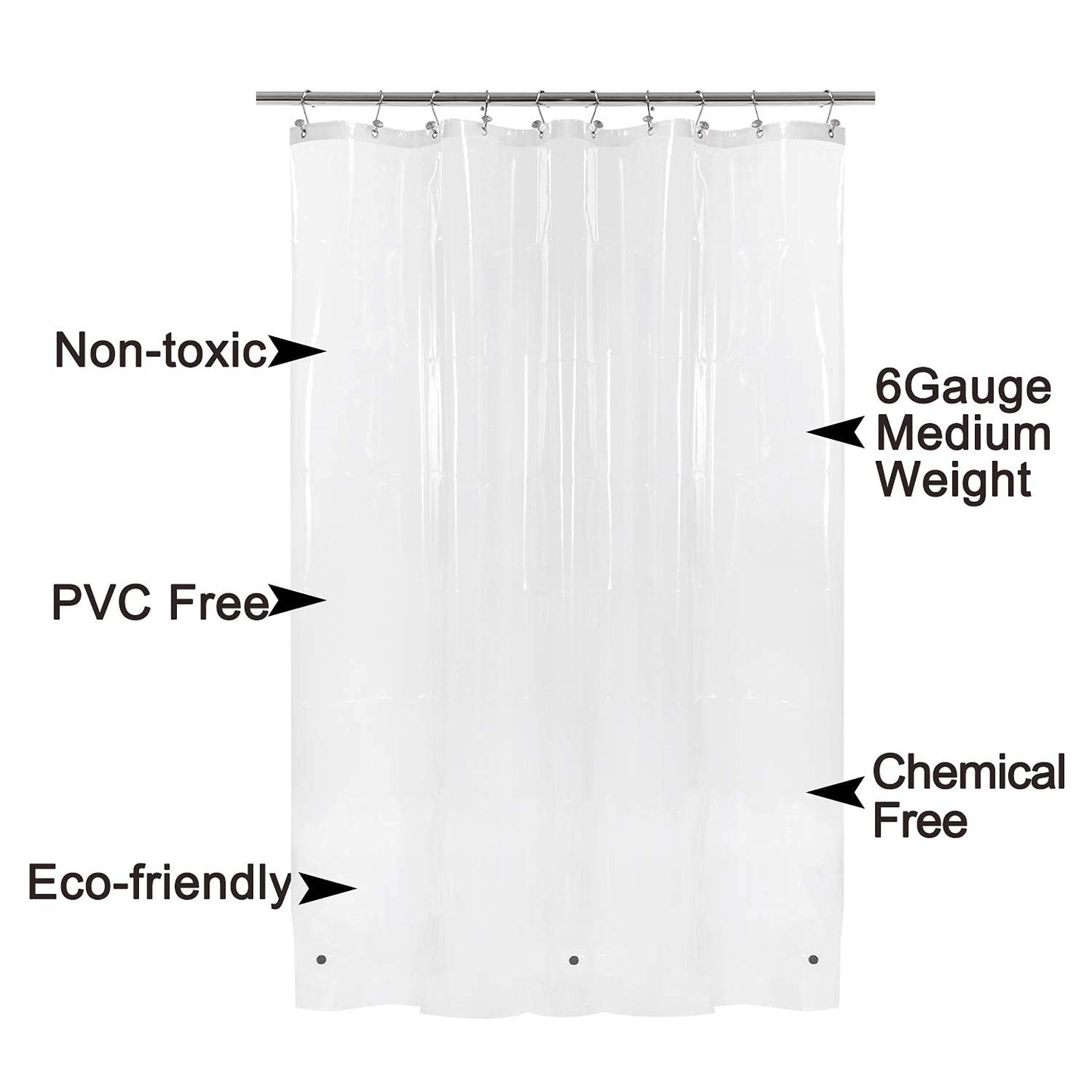 Barossa Design Premium PEVA Plastic Shower Liner with Rustproof Grommets