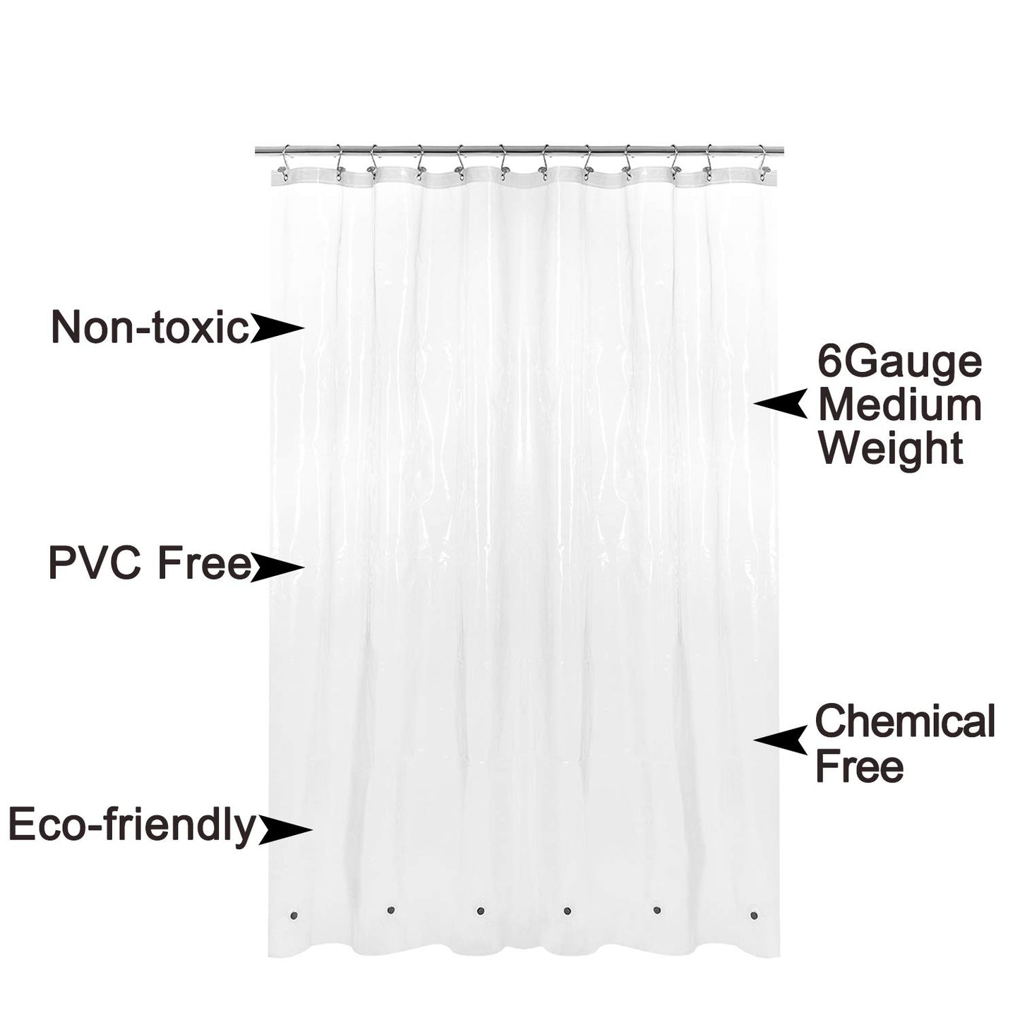 Barossa Design Premium PEVA Plastic Shower Liner with Rustproof Grommets
