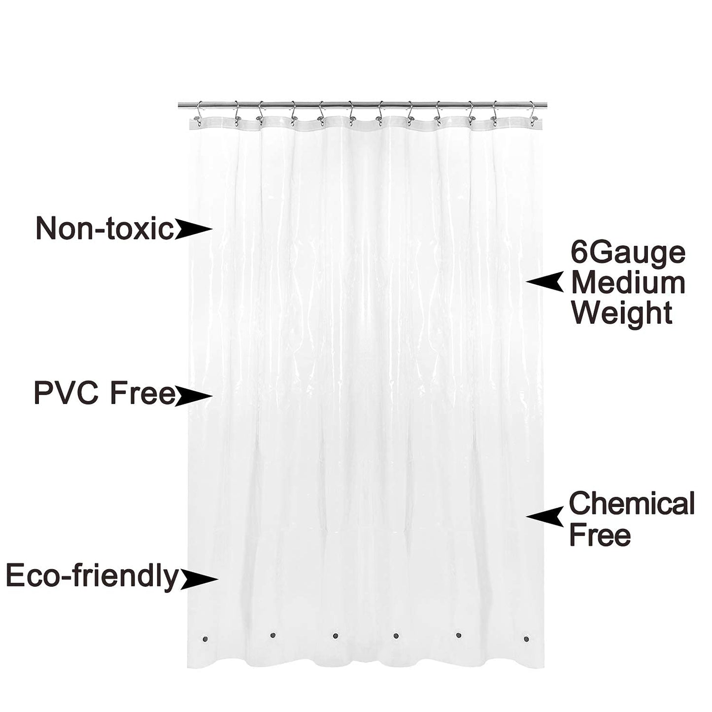 Barossa Design Premium PEVA Plastic Shower Liner with Rustproof Grommets