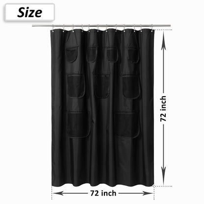Barossa Design Water-Repellent Fabric Shower Curtain or Liner with 9 Handy Mesh Pockets