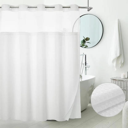 Barossa Design No Hook Extra Long Waffle Weave Shower Curtain with Snap in Liner, Mesh Window
