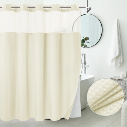 Barossa Design No Hook Extra Long Waffle Weave Shower Curtain with Snap in Liner, Mesh Window